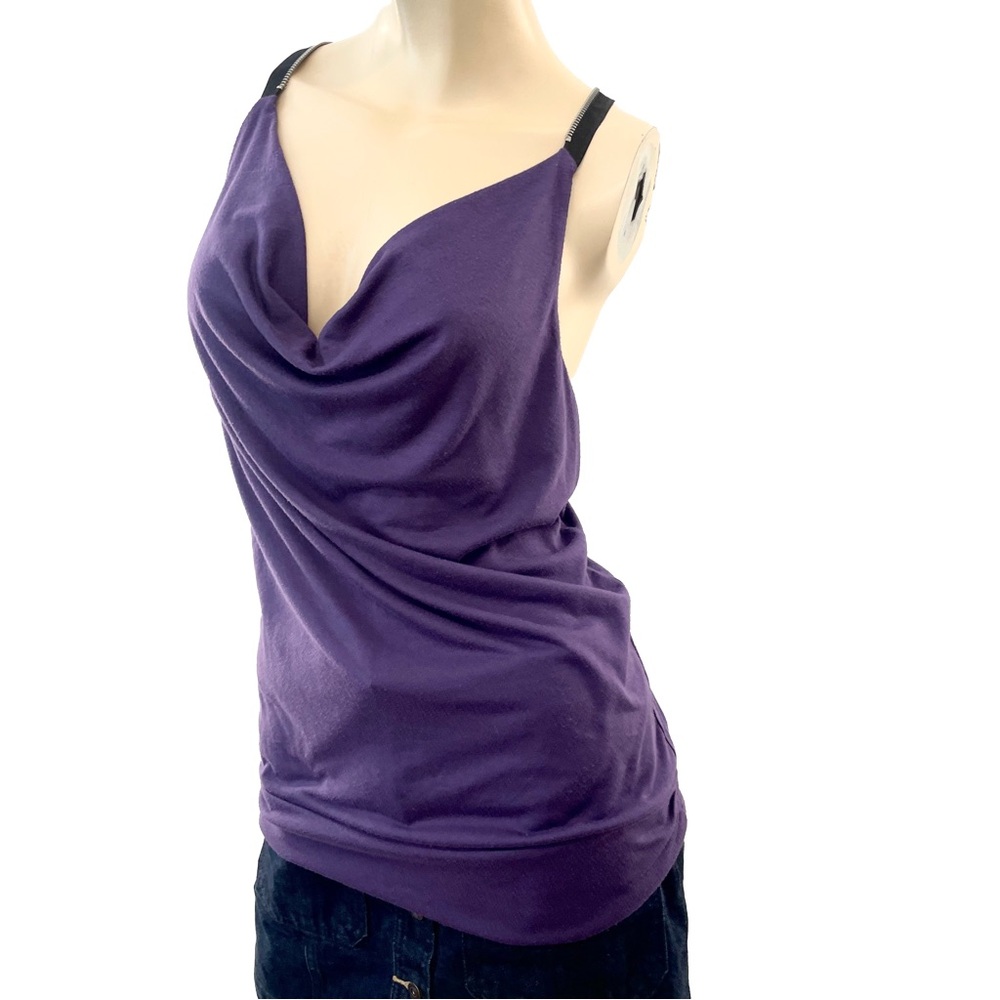 Miley Cyrus & Max Azria- Purple Zipper Back Cowl Neck Camisole Top- L